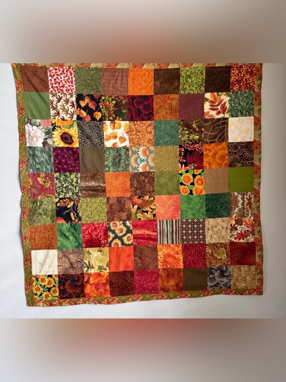 Handmade Autumn Patchwork Quilt 40” Wall Hanging Table Topper Fall Decor